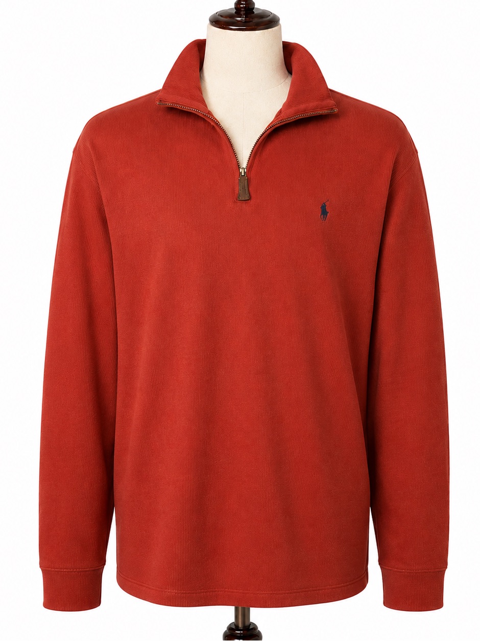 Polo Ralph Lauren Red Zip Red Pullover Sweater Sweatshirt. Navy Blue Logo. L